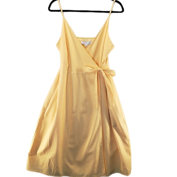 The Good Jane Yellow Linen Blend Summer Adj. Spagetti Strap Wrap Dress Sz L - Picture 2 of 14